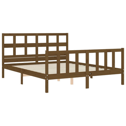 Bed Frame With Headboard Honey Brown King Size Solid Wood