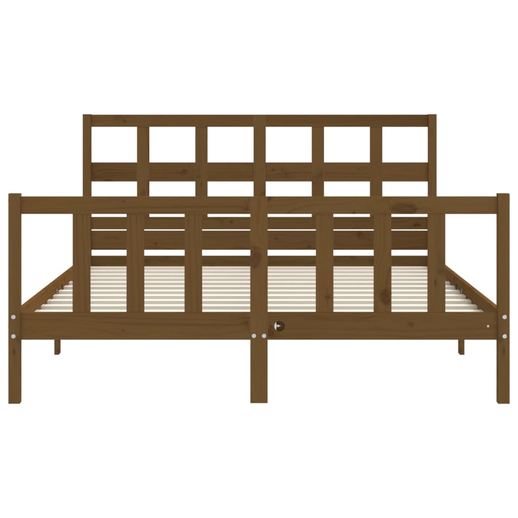 Bed Frame With Headboard Honey Brown King Size Solid Wood