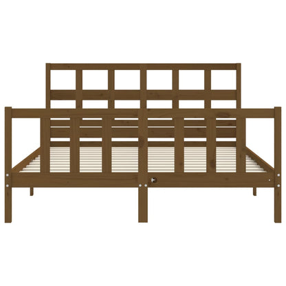 Bed Frame With Headboard Honey Brown King Size Solid Wood