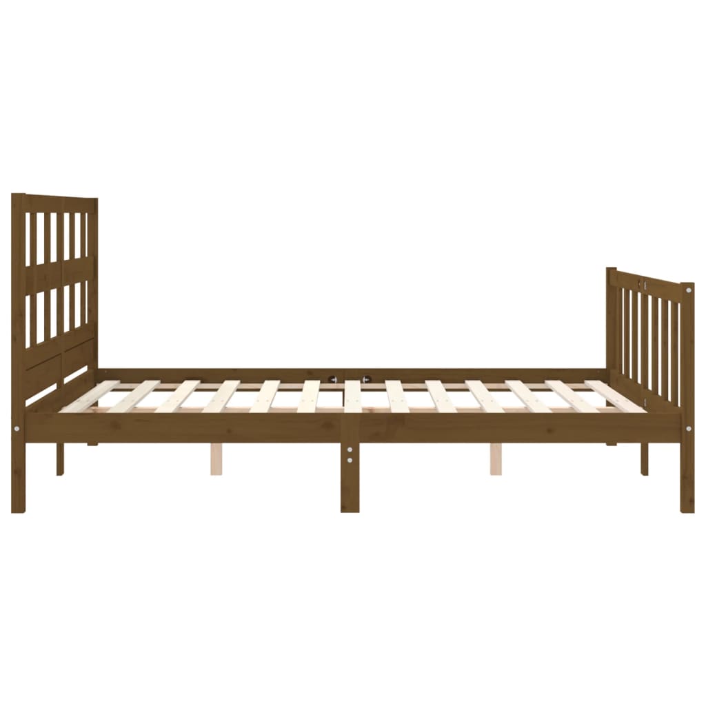 Bed Frame With Headboard Honey Brown King Size Solid Wood