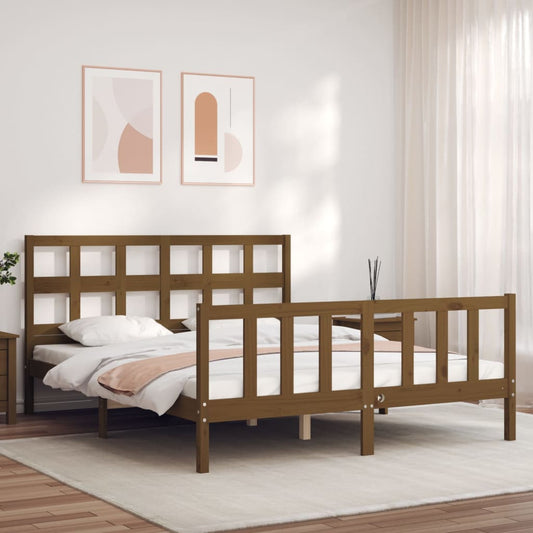 Bed Frame With Headboard Honey Brown King Size Solid Wood