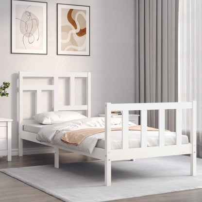 Bed Frame With Headboard White Single Solid Wood