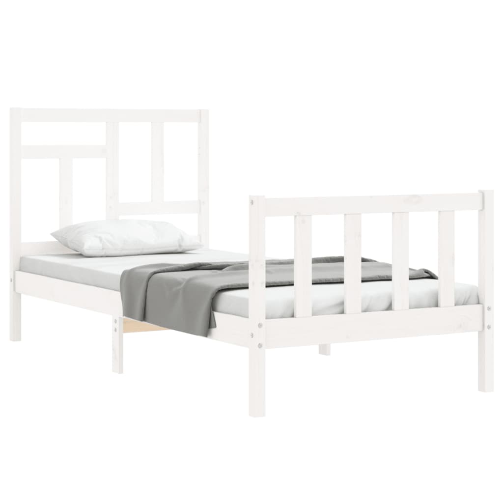 Bed Frame With Headboard White Single Solid Wood