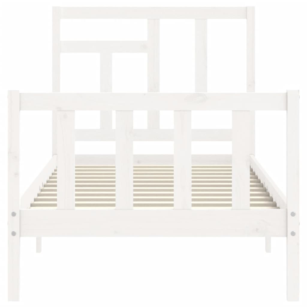 Bed Frame With Headboard White Single Solid Wood