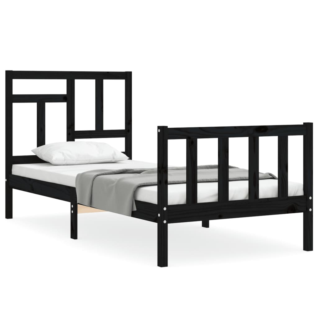 Bed Frame With Headboard Black Single Solid Wood