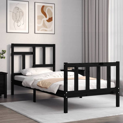 Bed Frame With Headboard Black Single Solid Wood