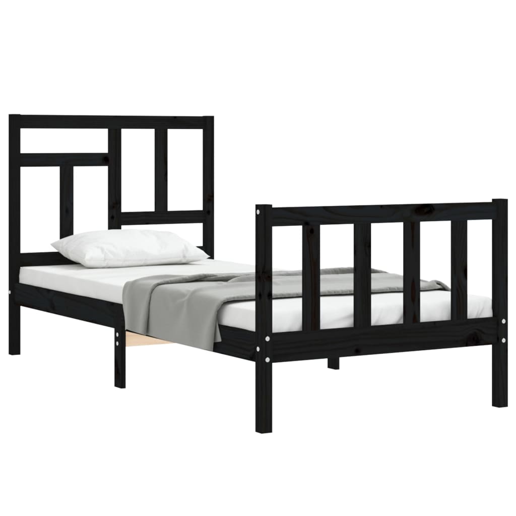 Bed Frame With Headboard Black Single Solid Wood