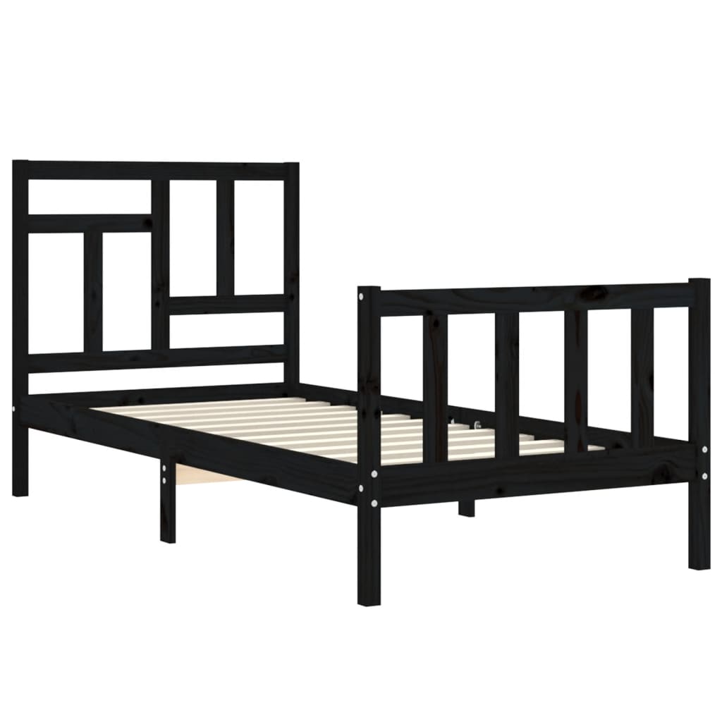 Bed Frame With Headboard Black Single Solid Wood