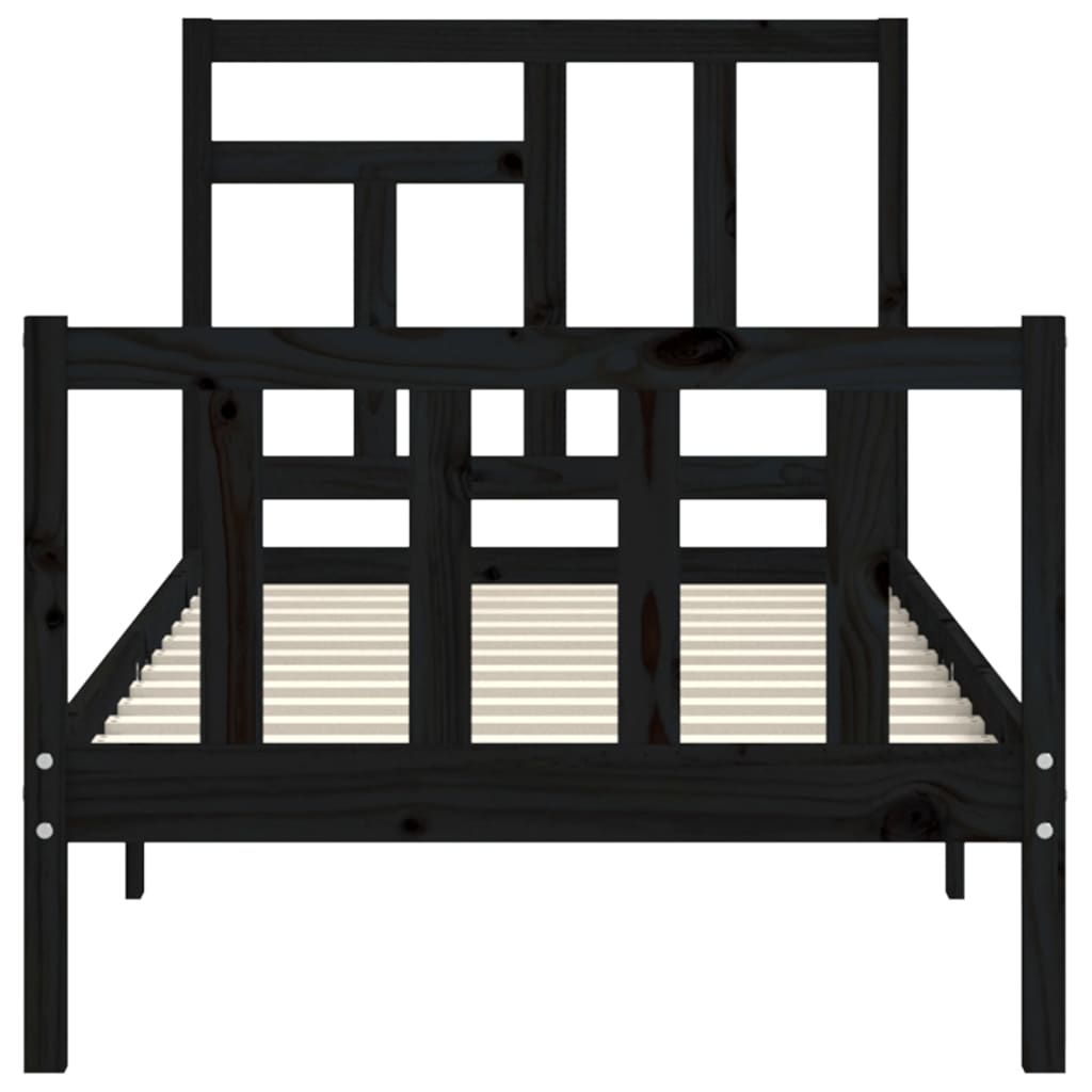 Bed Frame With Headboard Black Single Solid Wood