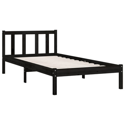 Bed Frame With Headboard Black Single Solid Wood