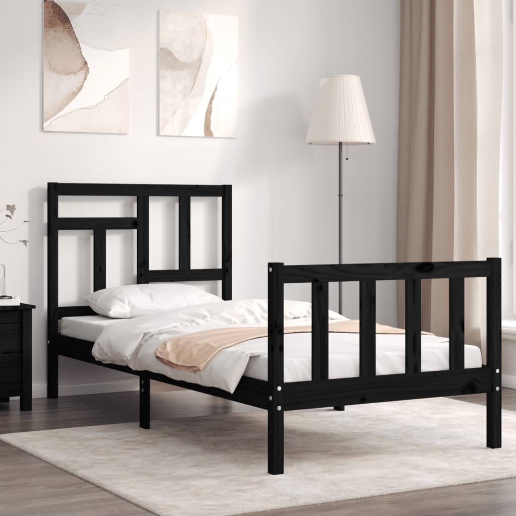 Bed Frame With Headboard Black Single Solid Wood