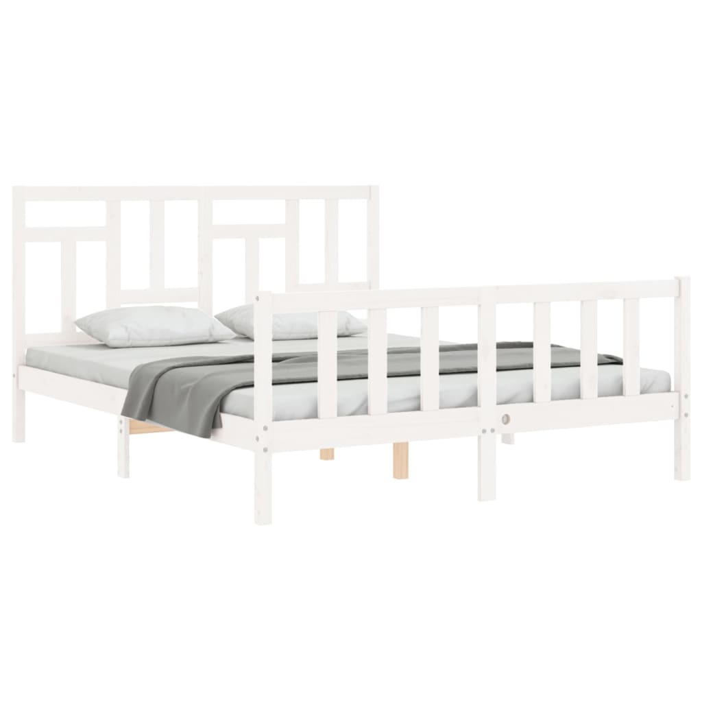 Bed Frame With Headboard White King Size Solid Wood