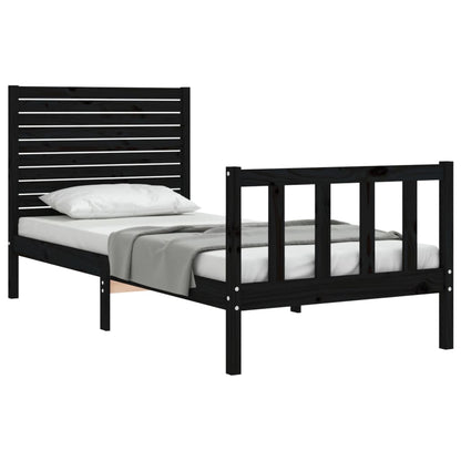 Bed Frame With Headboard Black Single Solid Wood