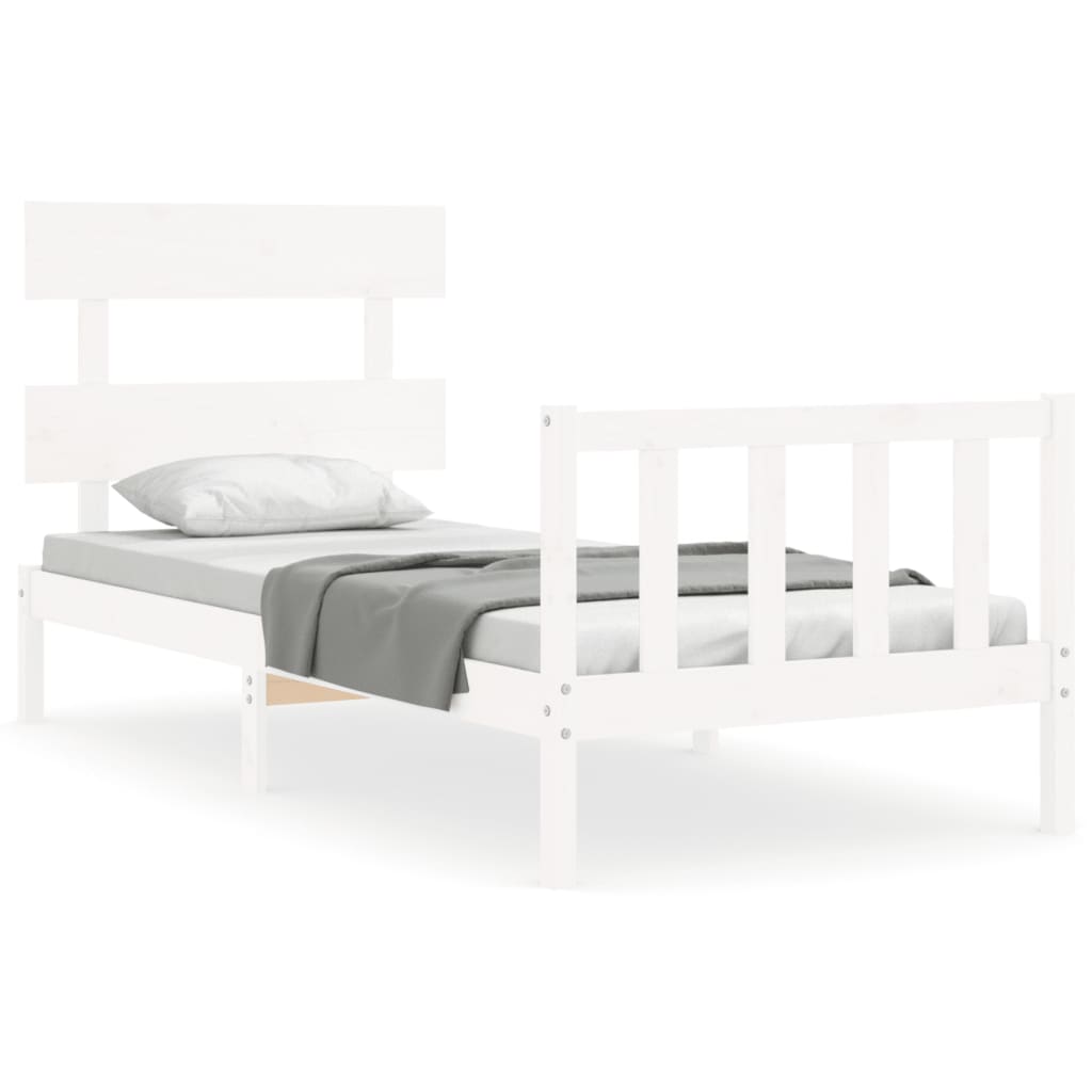 Bed Frame With Headboard White Single Solid Wood