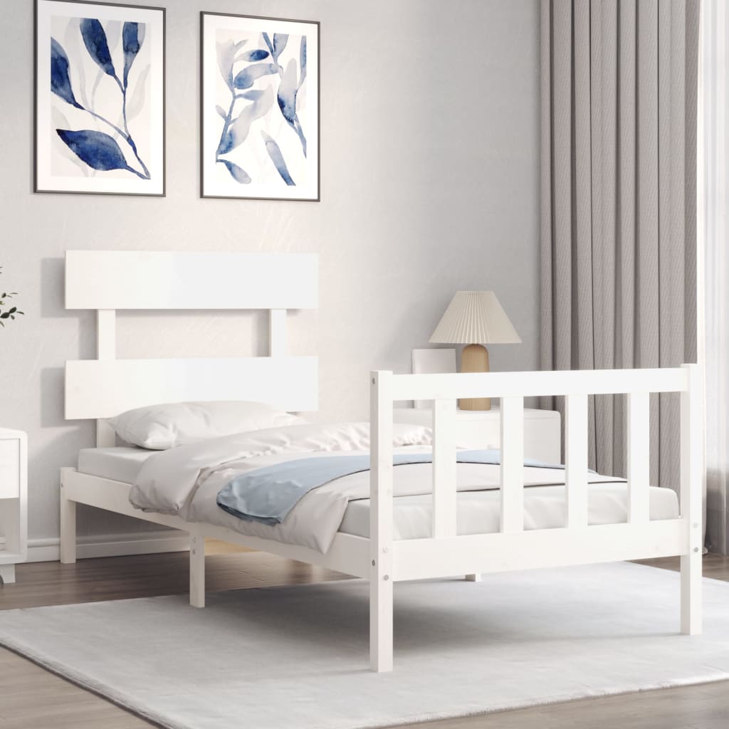 Bed Frame With Headboard White Single Solid Wood