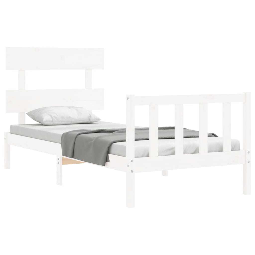 Bed Frame With Headboard White Single Solid Wood