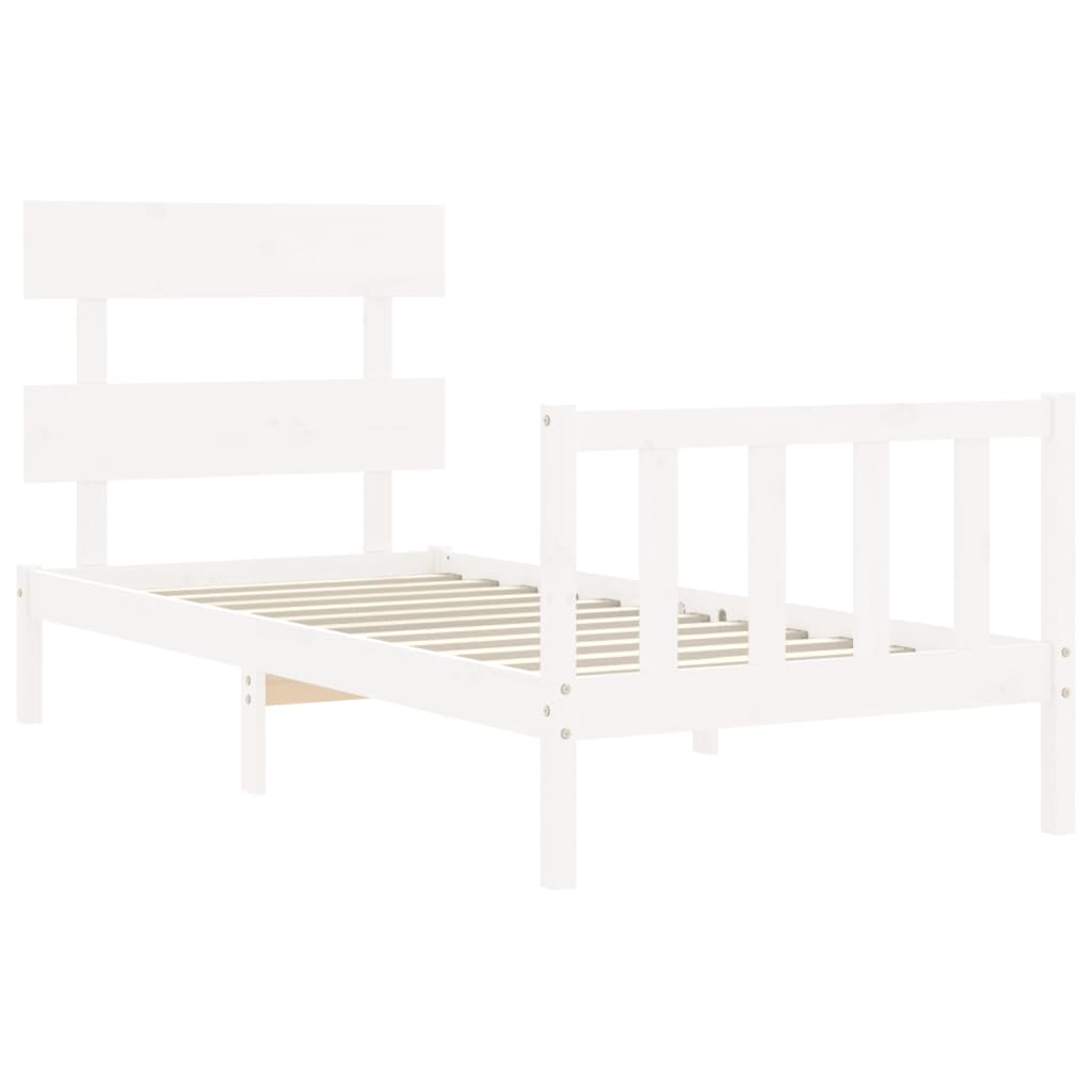 Bed Frame With Headboard White Single Solid Wood