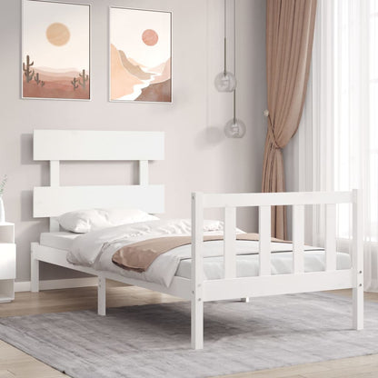 Bed Frame With Headboard White Single Solid Wood