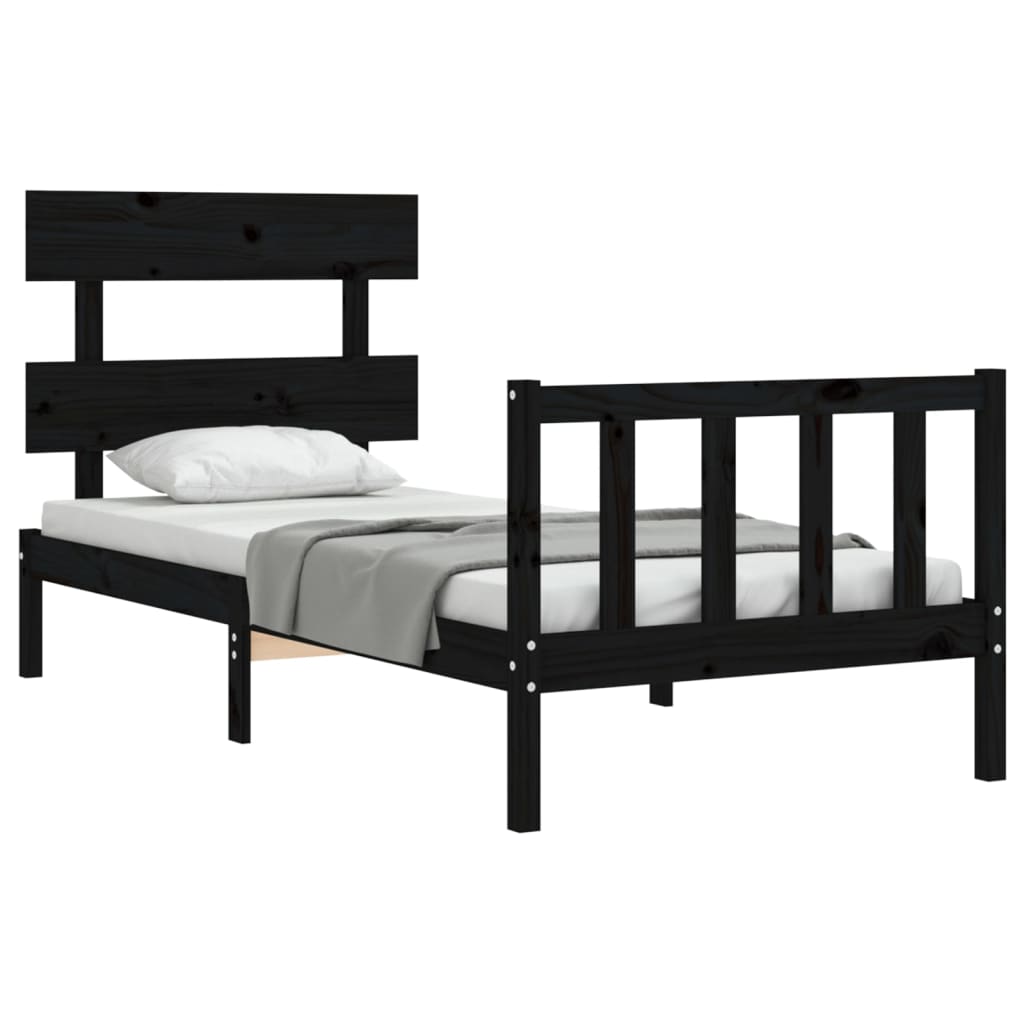 Bed Frame With Headboard Black Single Solid Wood