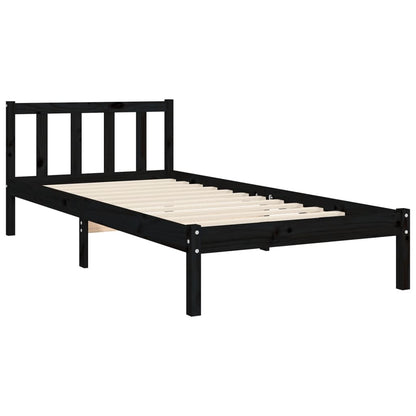 Bed Frame With Headboard Black Single Solid Wood