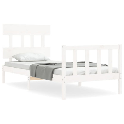 Bed Frame With Headboard White Single Solid Wood