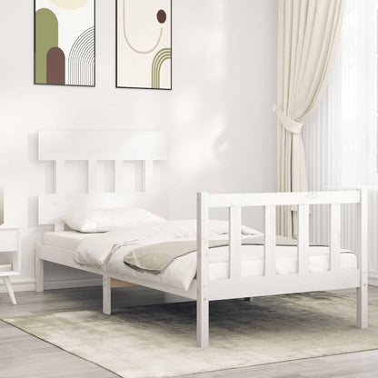 Bed Frame With Headboard White Single Solid Wood