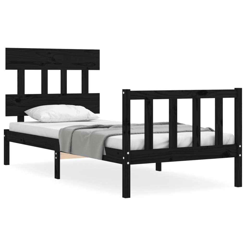 Bed Frame With Headboard Black Single Solid Wood