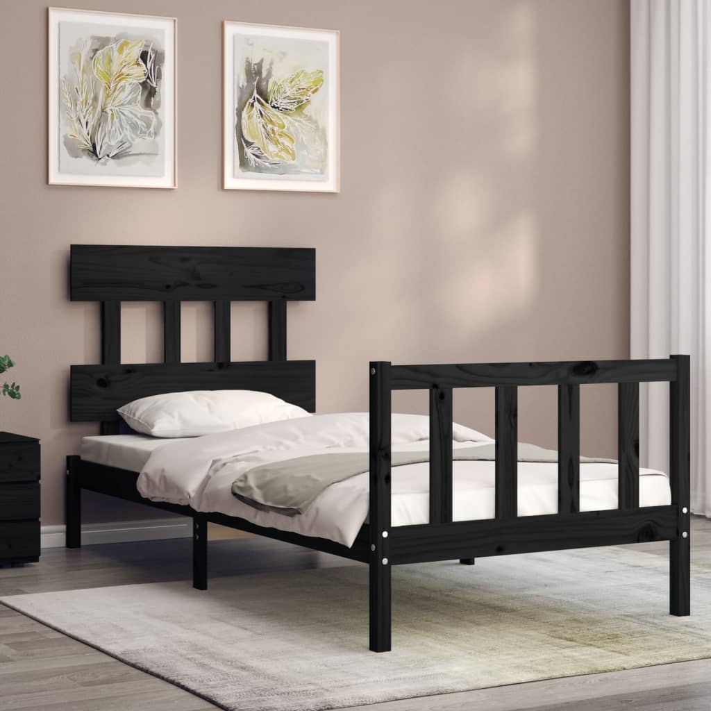 Bed Frame With Headboard Black Single Solid Wood