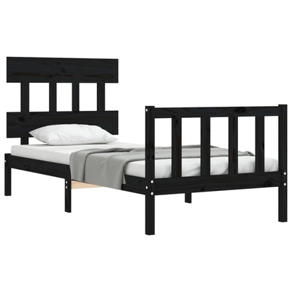 Bed Frame With Headboard Black Single Solid Wood