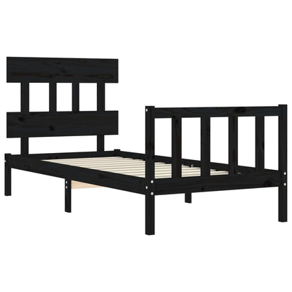 Bed Frame With Headboard Black Single Solid Wood