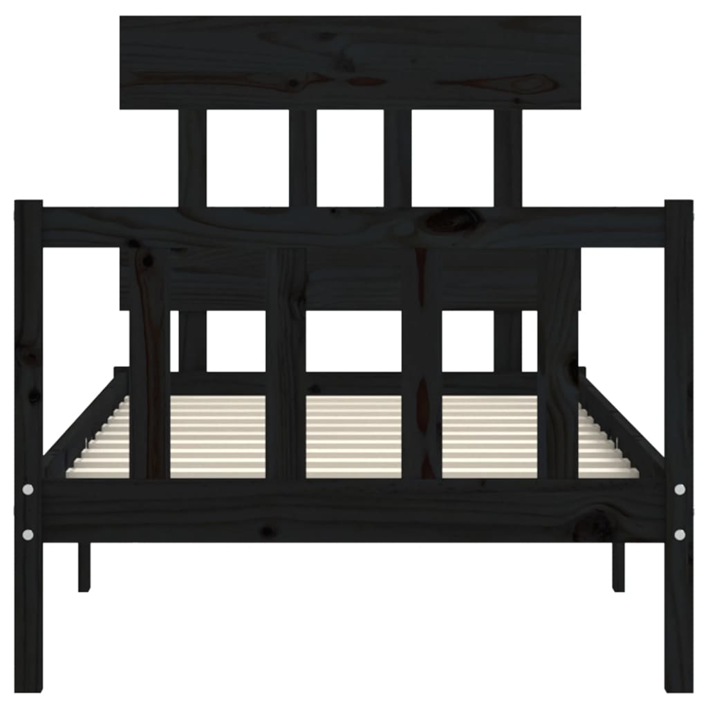 Bed Frame With Headboard Black Single Solid Wood