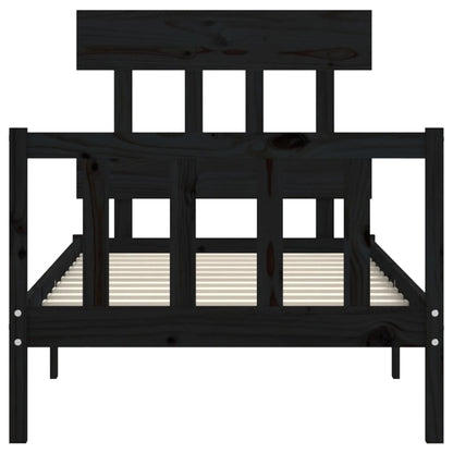 Bed Frame With Headboard Black Single Solid Wood