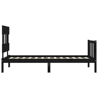 Bed Frame With Headboard Black Single Solid Wood