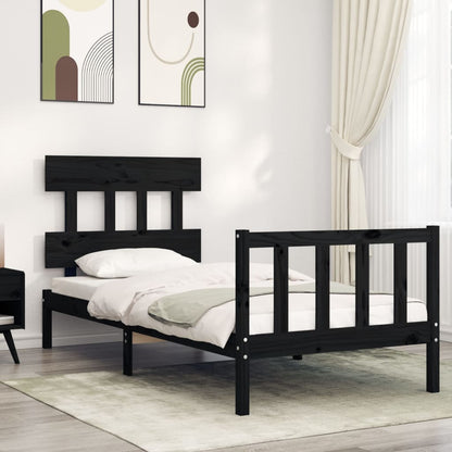 Bed Frame With Headboard Black Single Solid Wood