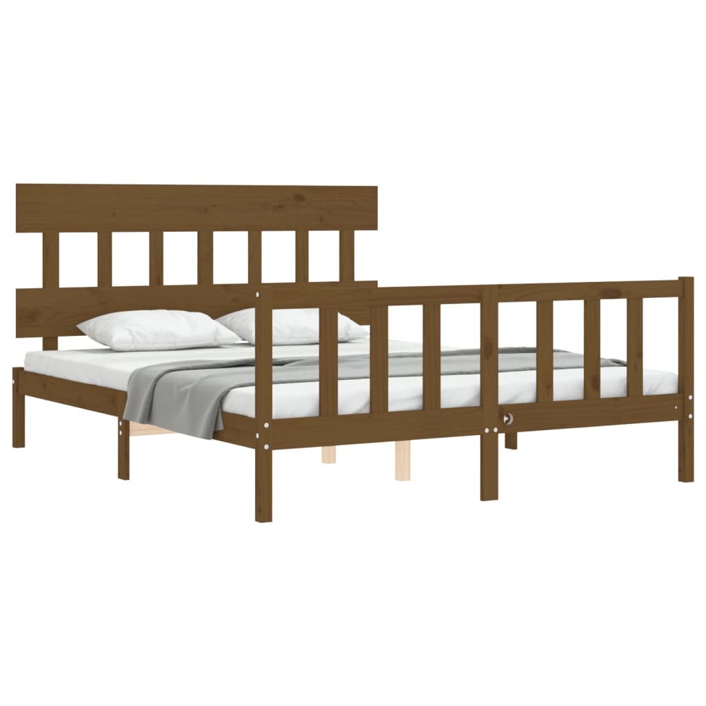 Bed Frame With Headboard Honey Brown King Size Solid Wood