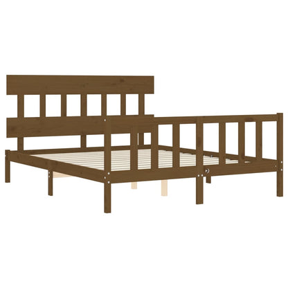 Bed Frame With Headboard Honey Brown King Size Solid Wood