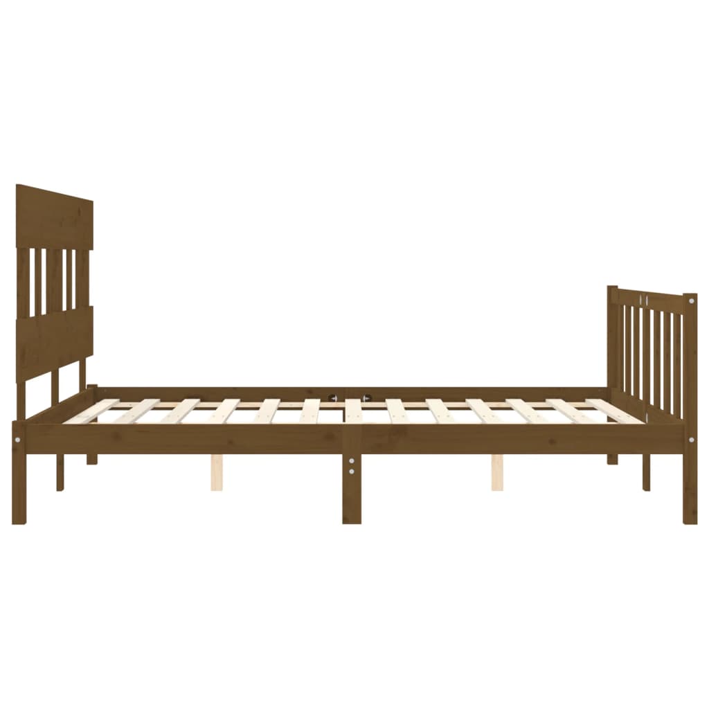 Bed Frame With Headboard Honey Brown King Size Solid Wood