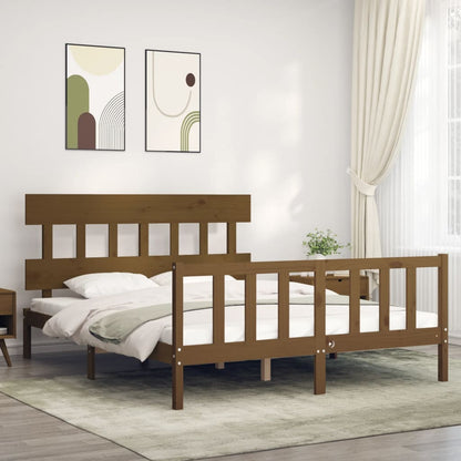 Bed Frame With Headboard Honey Brown King Size Solid Wood