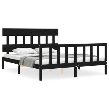 Bed Frame With Headboard Black King Size Solid Wood