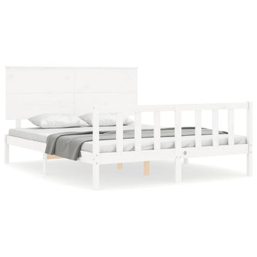 Bed Frame With Headboard White King Size Solid Wood