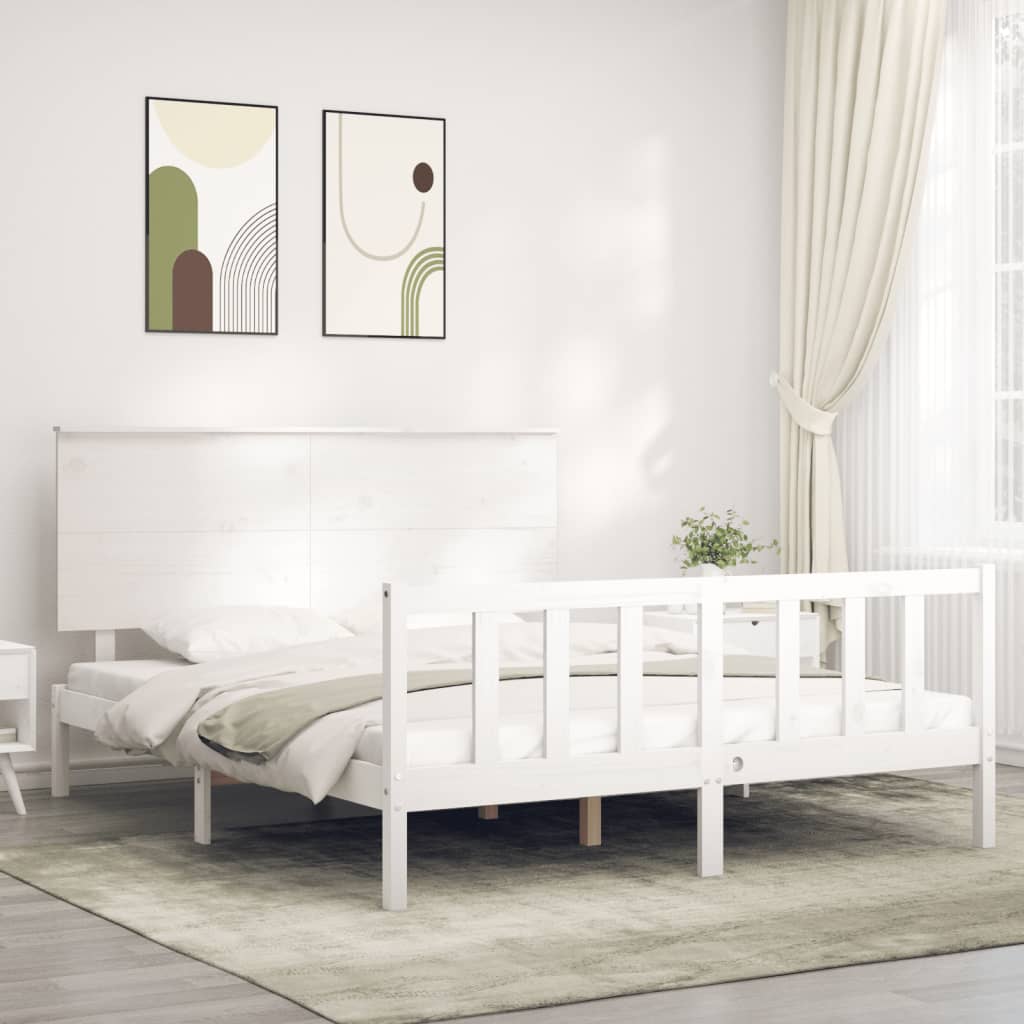 Bed Frame With Headboard White King Size Solid Wood