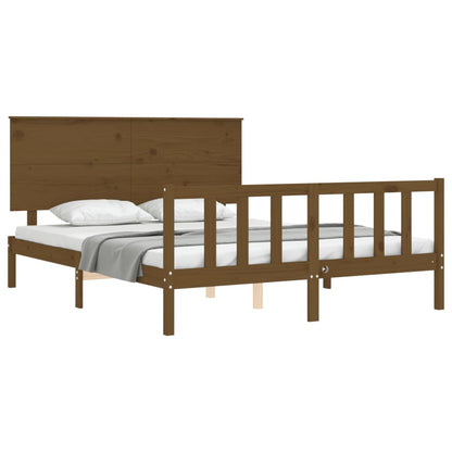 Bed Frame With Headboard Honey Brown King Size Solid Wood