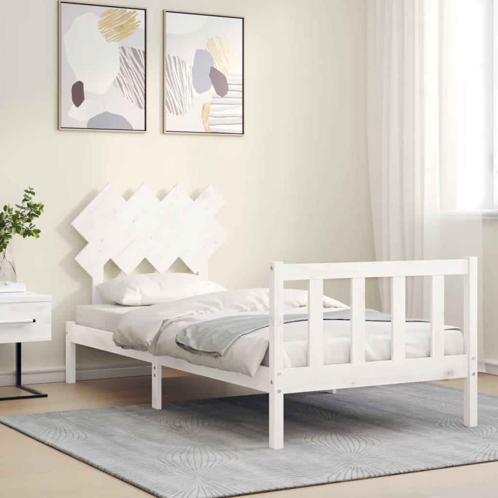 Bed Frame With Headboard White Single Solid Wood