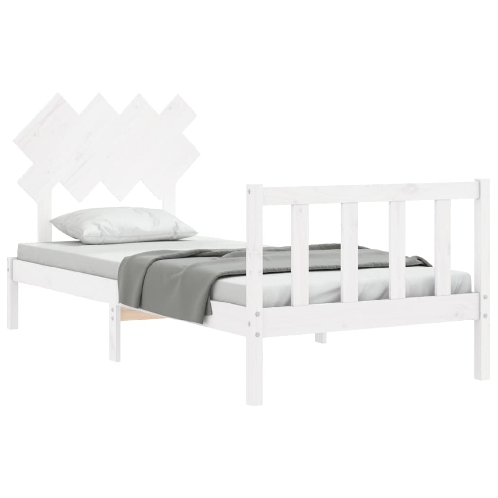 Bed Frame With Headboard White Single Solid Wood