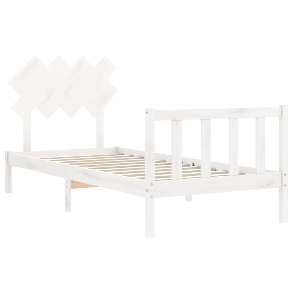 Bed Frame With Headboard White Single Solid Wood