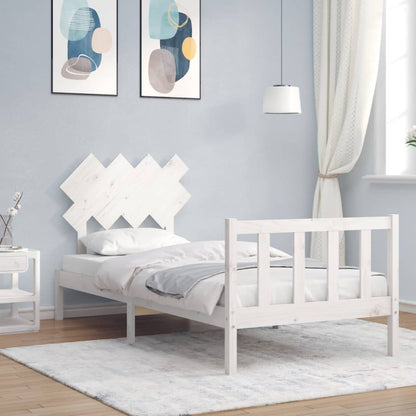 Bed Frame With Headboard White Single Solid Wood