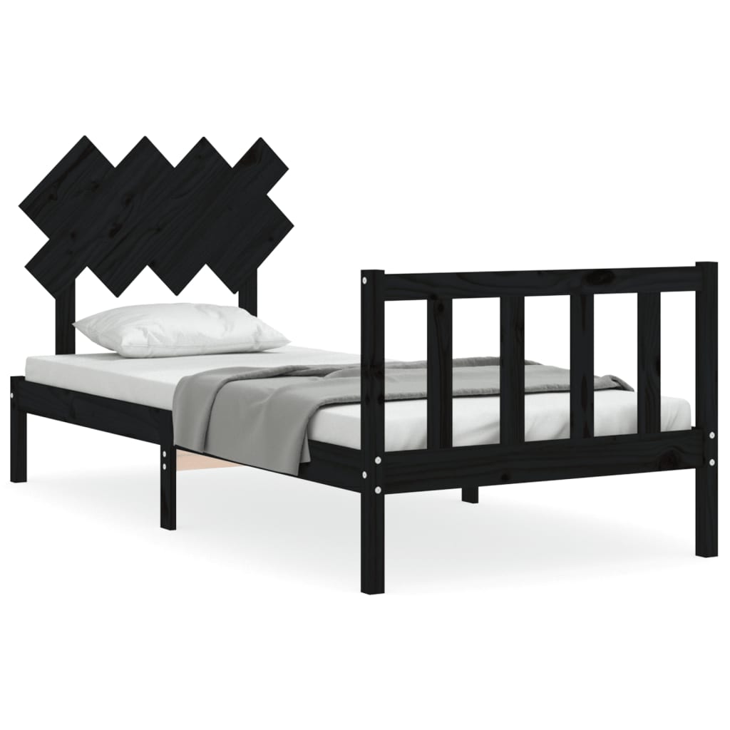 Bed Frame With Headboard Black Single Solid Wood