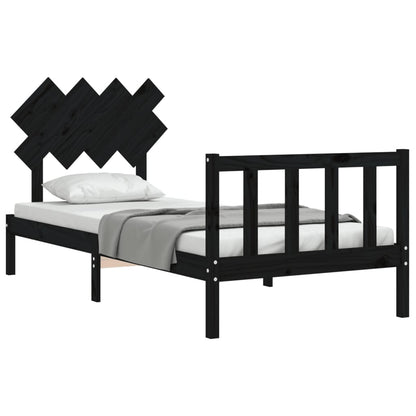 Bed Frame With Headboard Black Single Solid Wood