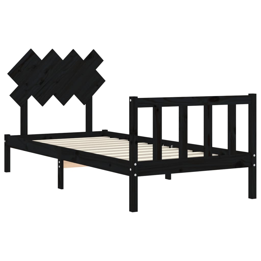 Bed Frame With Headboard Black Single Solid Wood