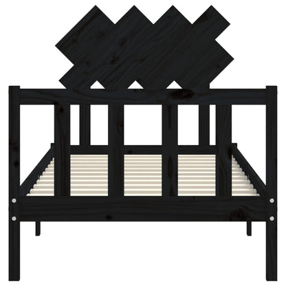 Bed Frame With Headboard Black Single Solid Wood